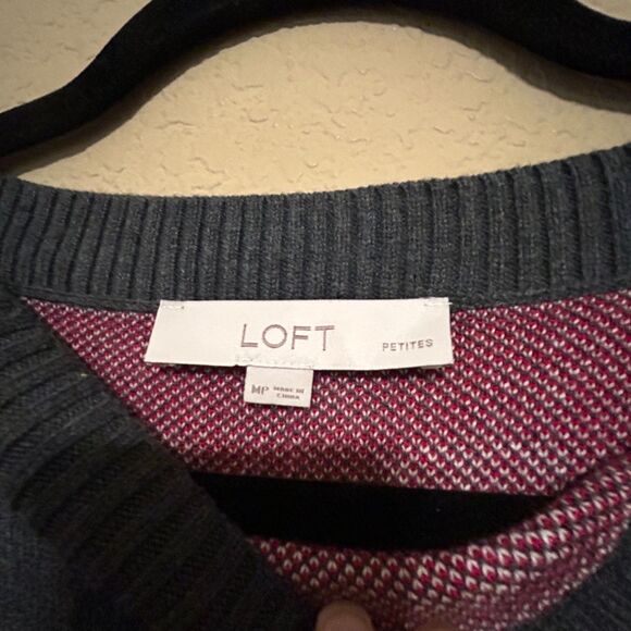 Loft Heart Print Boatneck Sweater Womens MP Medium Petite Gray 3/4 Sleeve - Picture 5 of 6